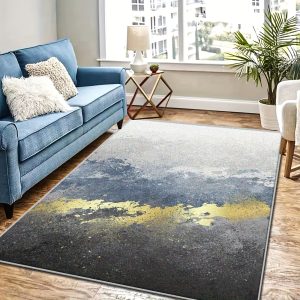 Machine Washable Abstract Art Area Rug, Stain Resistant Non-Slip Polyester Carpet for Office, Living Room, Bedroom - Medium Pile, Machine Made, Rectangle Indoor Floor Mat