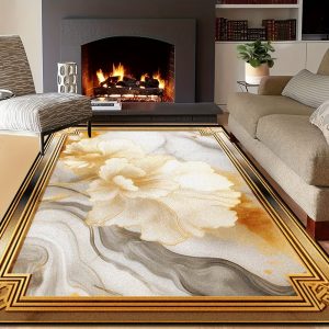 Luxury Modern Art Area Rug - Stain Resistant, Non-Slip, Machine Washable Polyester Rug for Office, Living Room, Bedroom - Medium Pile, Machine Made, Fluffy Soft Plush Floor Mat