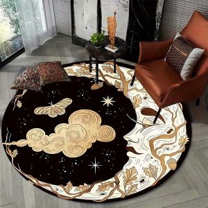 Moon Cloud Design Round Area Rug - 1pc, Non-Slip Washable Indoor Carpet, Fade-Resistant Floor Mat for Bedroom, Living Room, and Office Interior Decoration - Versatile Home Decor Rug with Anti-Shedding Features