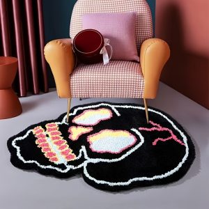 1pc, Skull Rug, Irregular Fashion Skull Head Indoor Mat, Household Absorbent Non-slip Floor Mat, Living Room Bedroom Carpet, Home Decor Bedroom Accessories Room Decoration