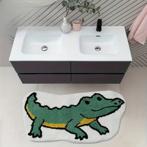 Cute Alligator Bath Mat, Thick Soft Absorbent Microfiber, Non-Slip Cute Shower Mat, Machine Washable, Bathroom Floor Rug, Bathtub, Shower, Sink Decor, Unfragranced