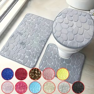 3pcs/set Bathroom Rugs, Ultra Soft Non-Slip Bath Rug And Absorbent Bath Mat Carpets, U-Shaped Contour Rug, Bath Mat, Toilet Lid Cover, For Bathroom/Shower, Bathroom Accessories, Bathroom Supplies, Bathroom Decor