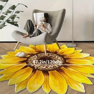 1pc Anti-Slip Sunflower Floor Mat for Home Decor - Soft, Waterproof, and Machine Washable