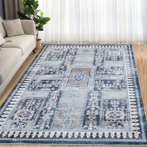 Machine Washable Boho Print Area Rug Bordered Home Decor Indoor Carpet Pet Friendly Easy To Clean Low Pile Flooorcover Non Shedding Non Slip Stain Resistant Mat Throw Rug For Dinning Room Bedside Bathroom Living Room Bedroom Kitchen Laundry